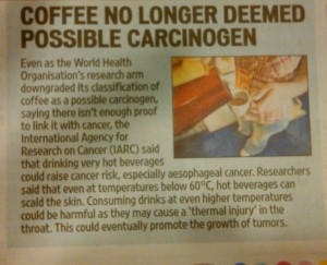 Coffee No Longer Carcinogen